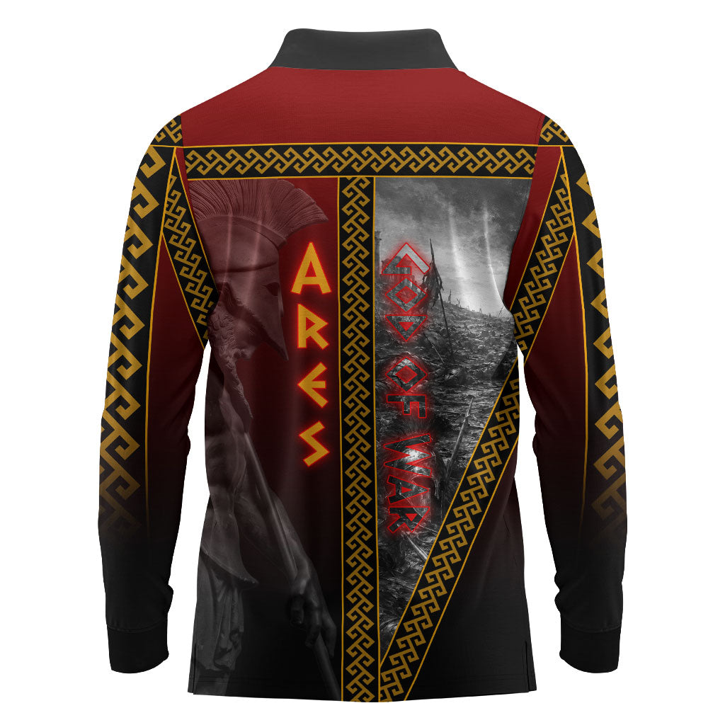 Ares Greek God Of War Long Sleeve Polo Shirt Warrior Ancient Greek Mythology Art