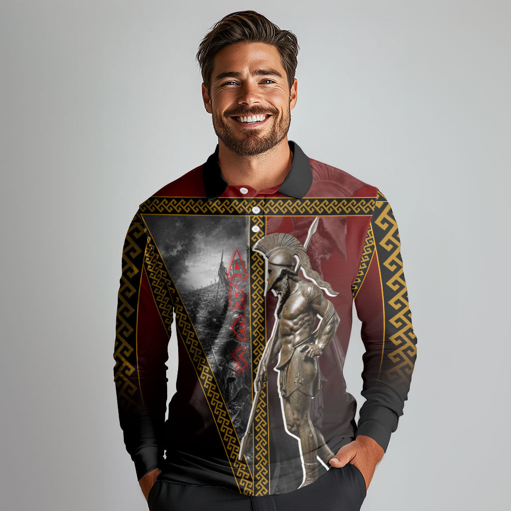 Ares Greek God Of War Long Sleeve Polo Shirt Warrior Ancient Greek Mythology Art
