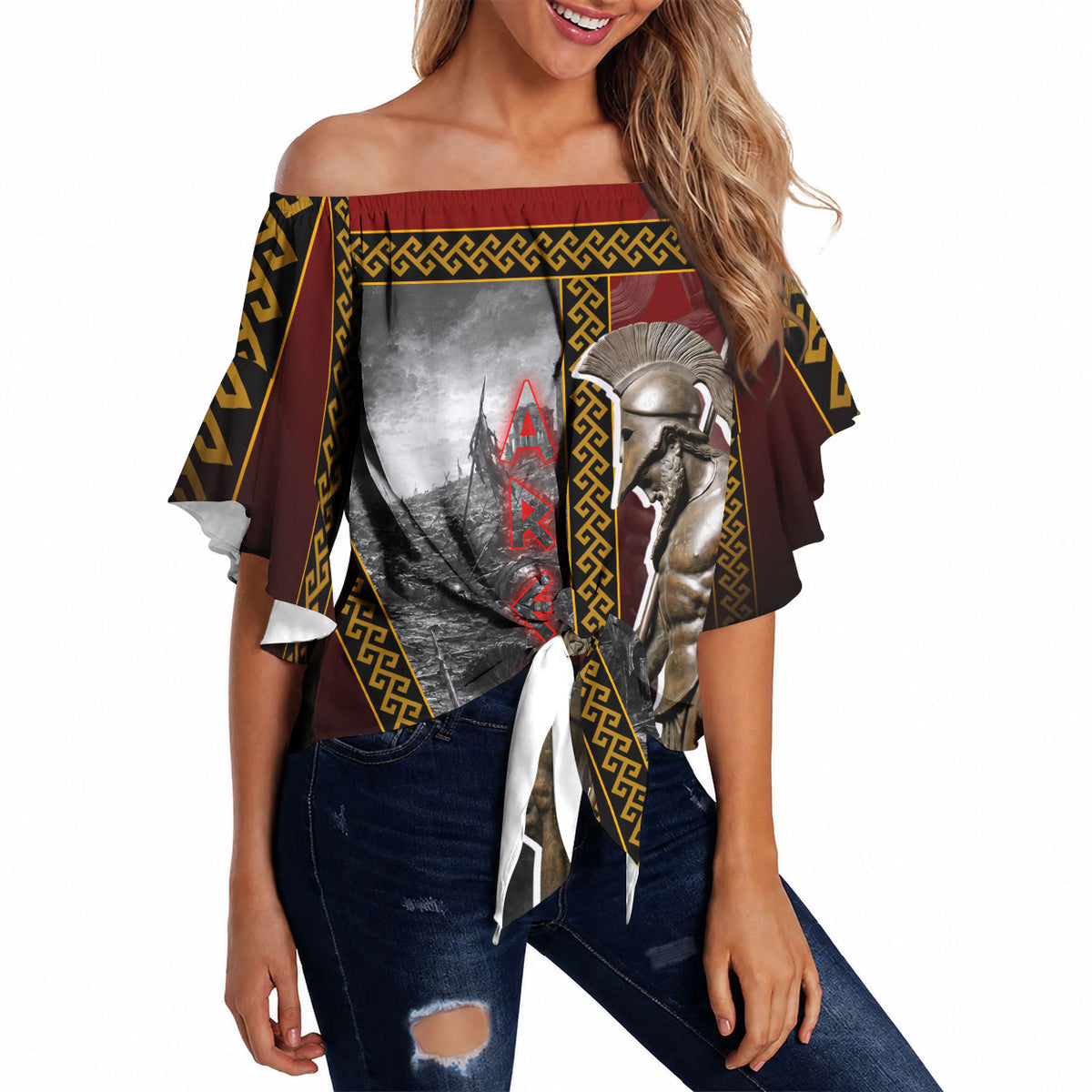 Ares Greek God Of War Off Shoulder Wrap Waist Top Warrior Ancient Greek Mythology Art
