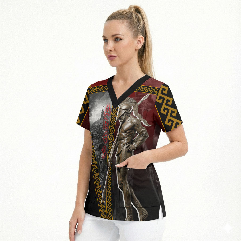 Ares Greek God Of War Scrub Top Warrior Ancient Greek Mythology Art
