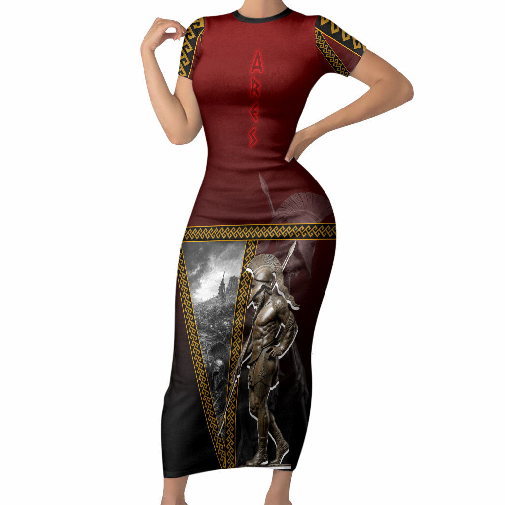 Ares Greek God Of War Short Sleeve Bodycon Dress Warrior Ancient Greek Mythology Art