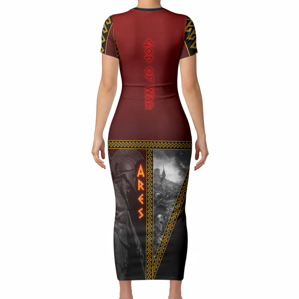 Ares Greek God Of War Short Sleeve Bodycon Dress Warrior Ancient Greek Mythology Art