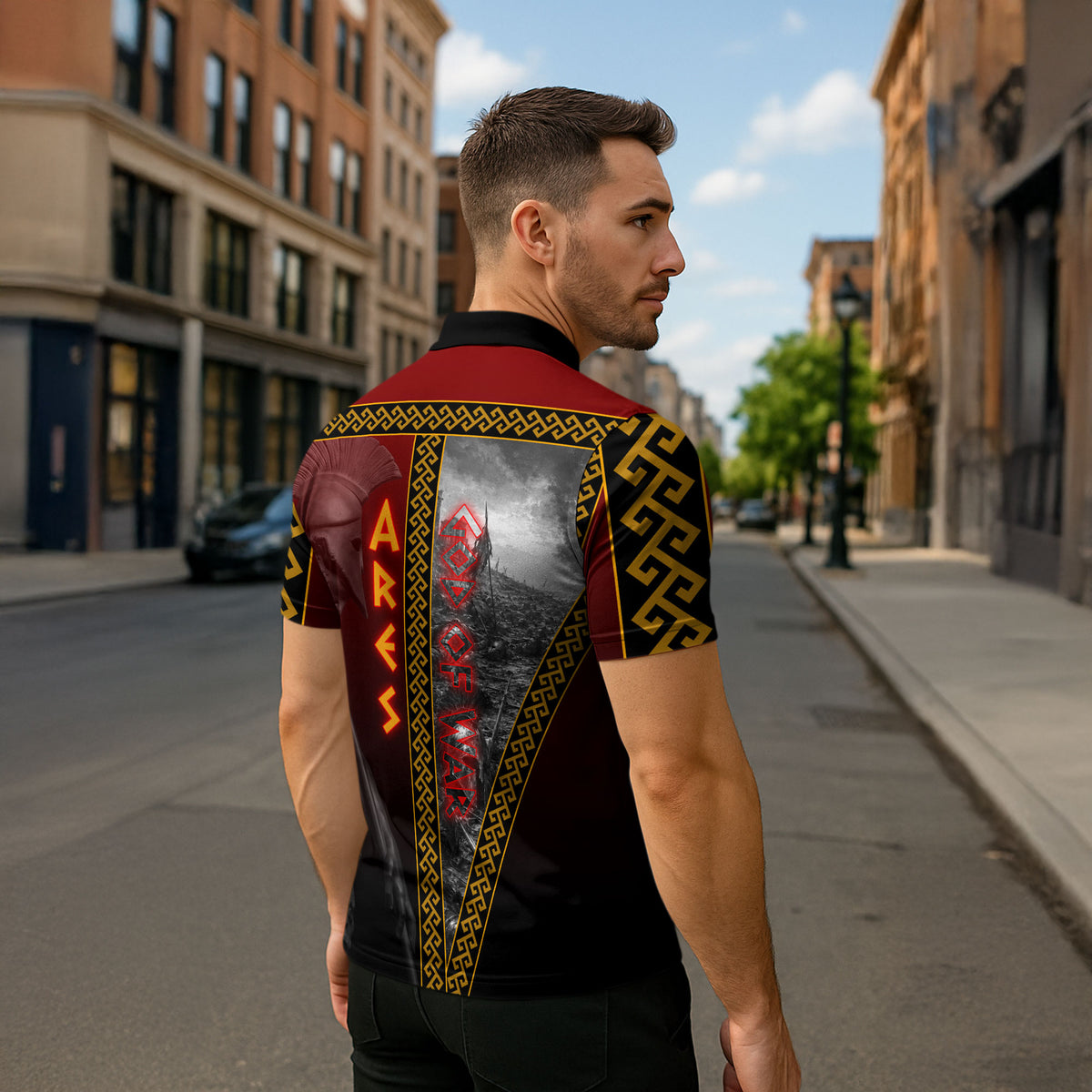 Ares Greek God Of War Zipper Polo Shirt Warrior Ancient Greek Mythology Art