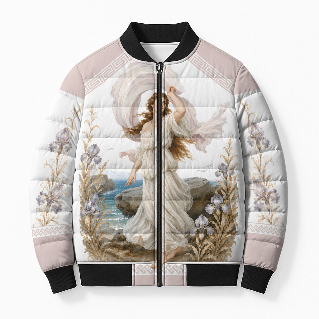 Aphrodite Greek Goddess Bomber Puffer Jacket Classical Mythology Vintage Art Ocean Scene