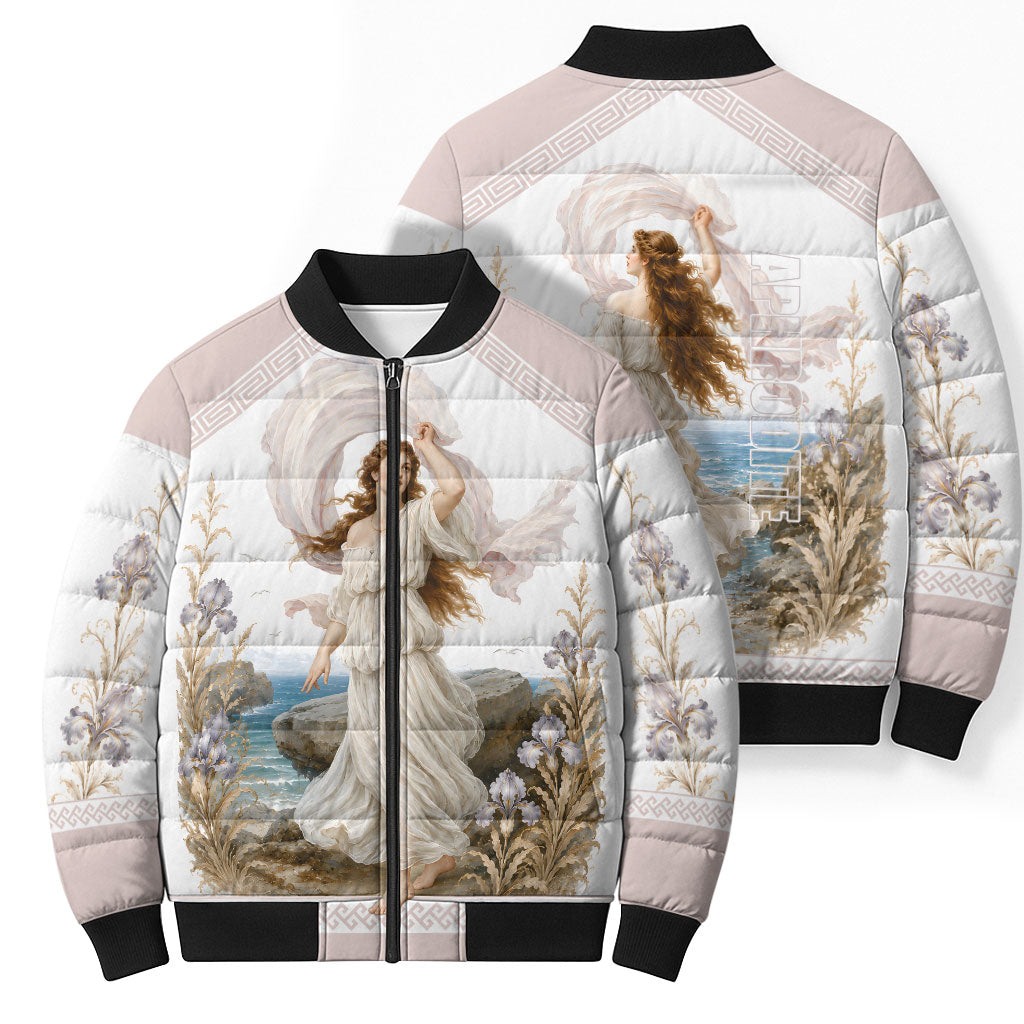 Aphrodite Greek Goddess Bomber Puffer Jacket Classical Mythology Vintage Art Ocean Scene
