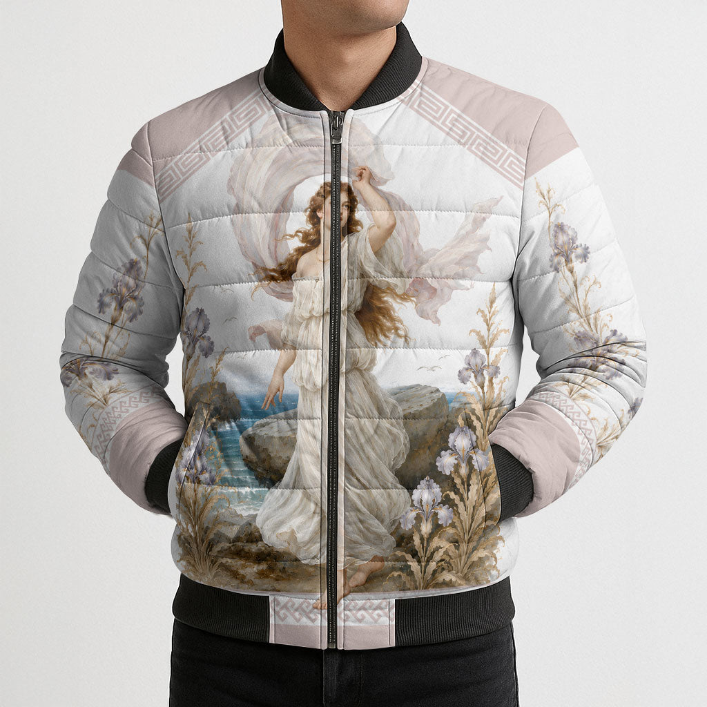 Aphrodite Greek Goddess Bomber Puffer Jacket Classical Mythology Vintage Art Ocean Scene