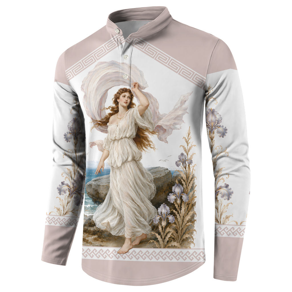 Aphrodite Greek Goddess Button Sweatshirt Classical Mythology Vintage Art Ocean Scene