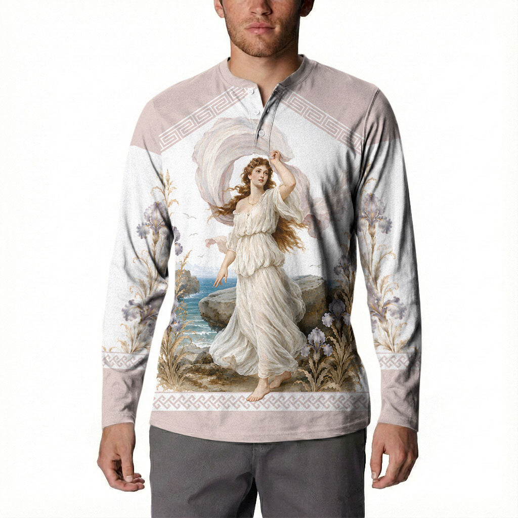 Aphrodite Greek Goddess Button Sweatshirt Classical Mythology Vintage Art Ocean Scene