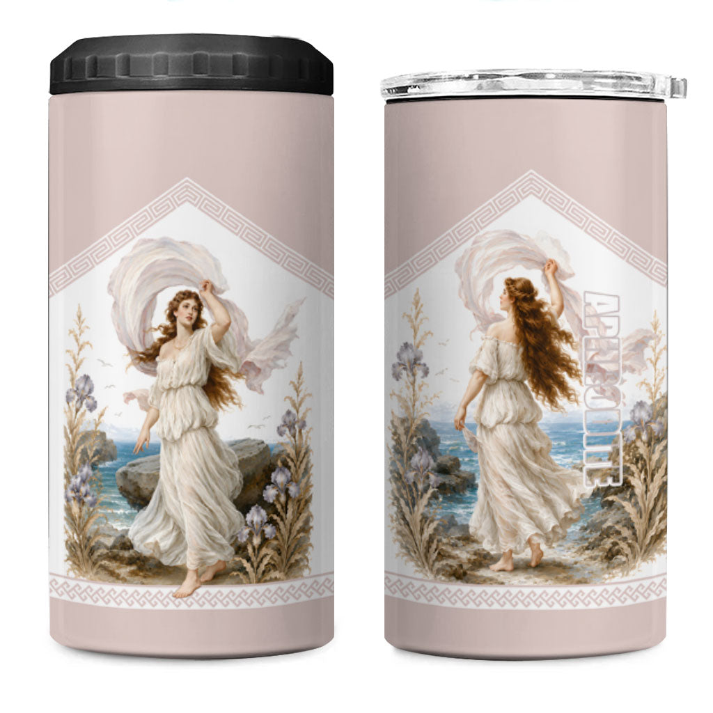 Aphrodite Greek Goddess 4 in 1 Can Cooler Tumbler Classical Mythology Vintage Art Ocean Scene