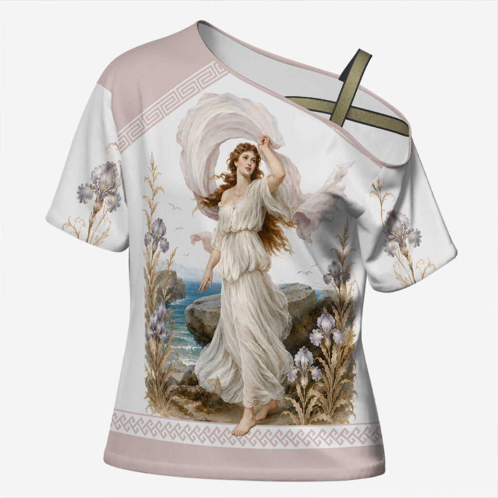 Aphrodite Greek Goddess Cross Shoulder Shirt Classical Mythology Vintage Art Ocean Scene