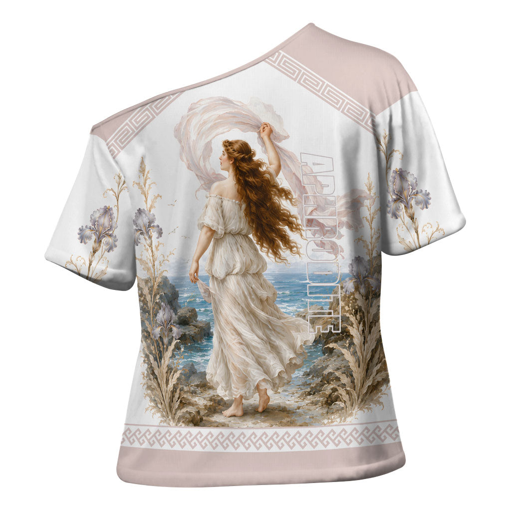 Aphrodite Greek Goddess Cross Shoulder Shirt Classical Mythology Vintage Art Ocean Scene