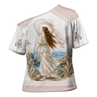 Aphrodite Greek Goddess Cross Shoulder Shirt Classical Mythology Vintage Art Ocean Scene