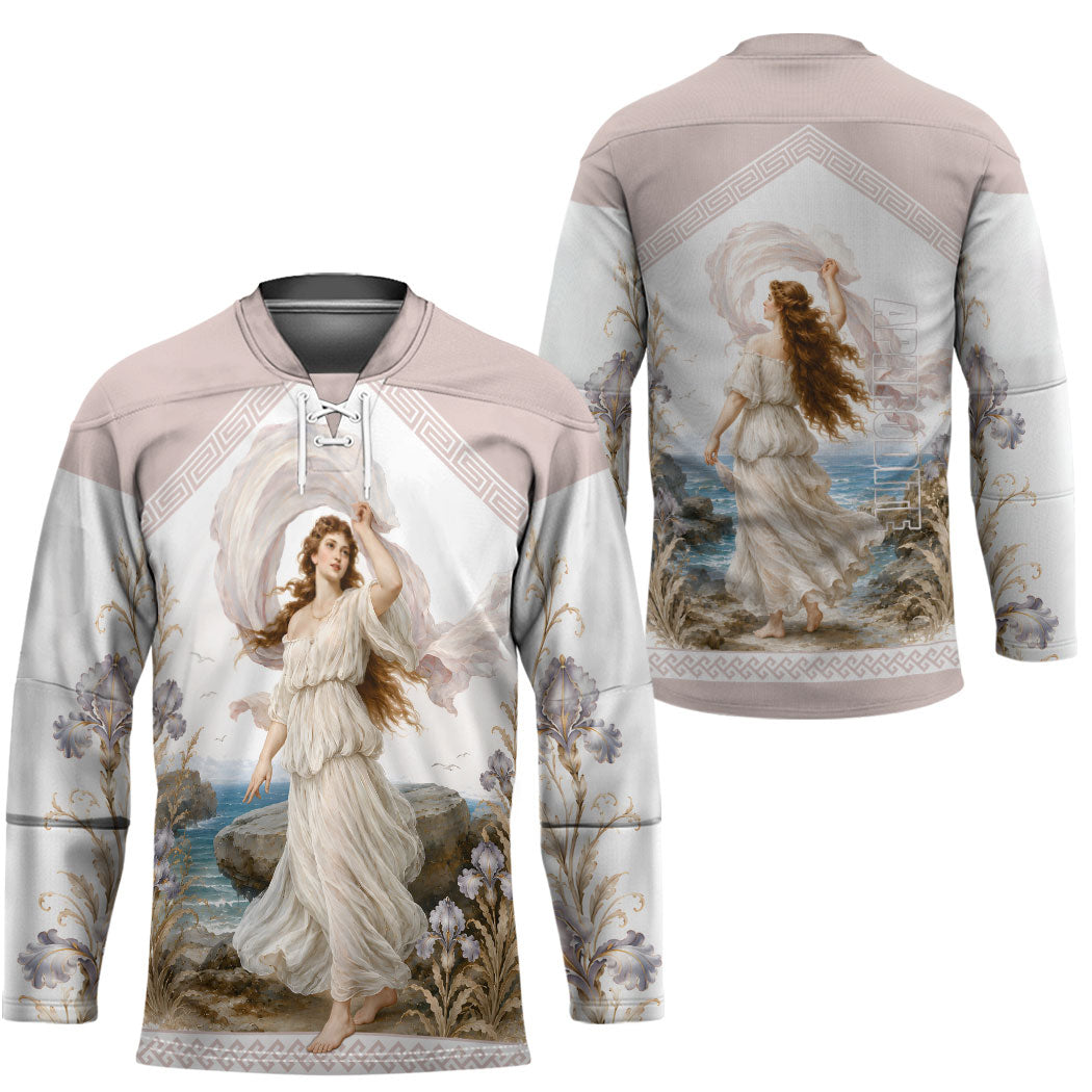 Aphrodite Greek Goddess Hockey Jersey Classical Mythology Vintage Art Ocean Scene