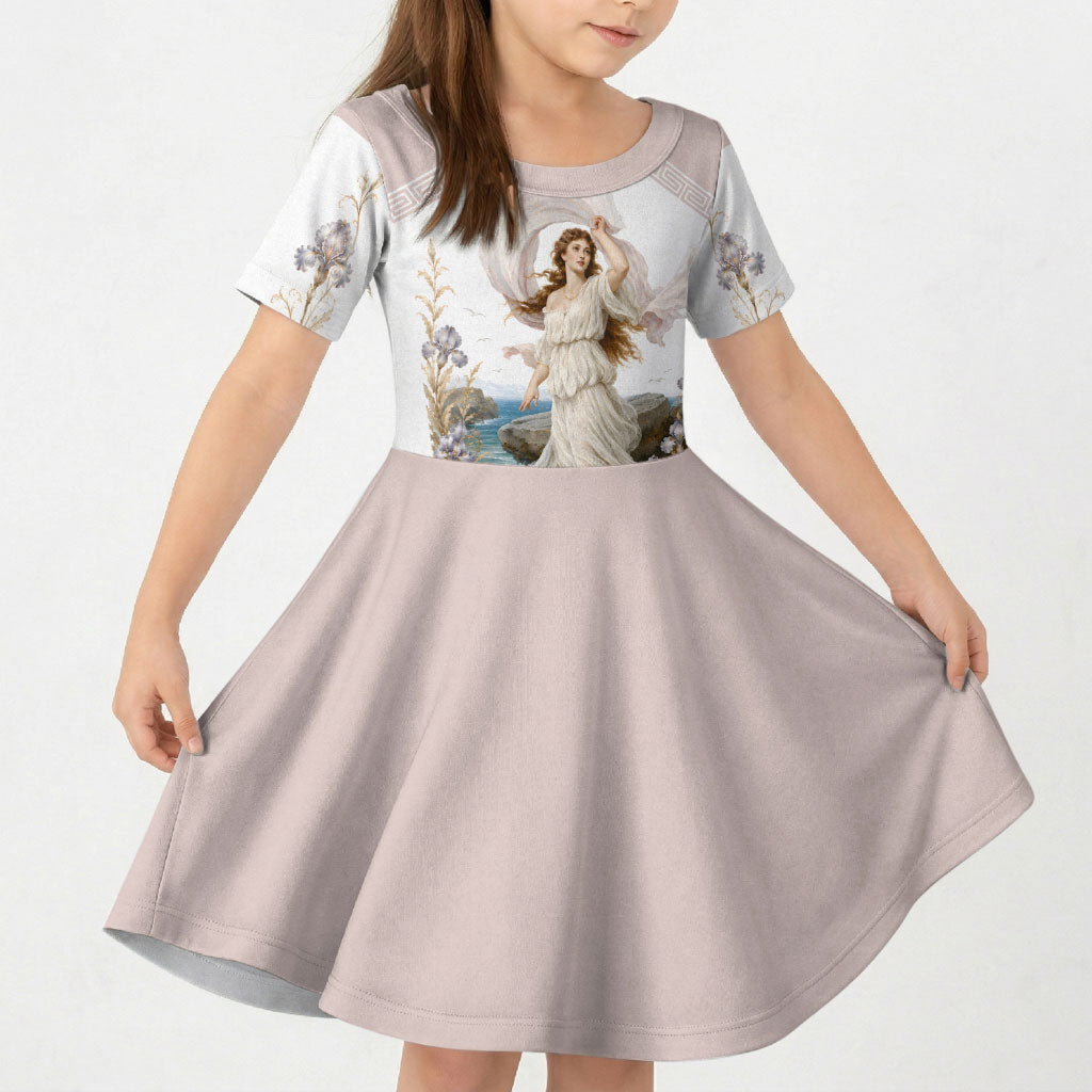 Aphrodite Greek Goddess Kid Short Sleeve Dress Classical Mythology Vintage Art Ocean Scene