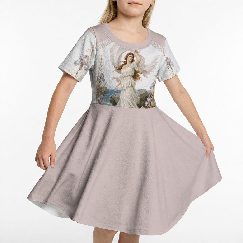 Aphrodite Greek Goddess Kid Short Sleeve Dress Classical Mythology Vintage Art Ocean Scene