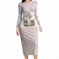 Aphrodite Greek Goddess Long Sleeve Bodycon Dress Classical Mythology Vintage Art Ocean Scene