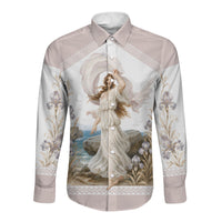 Aphrodite Greek Goddess Long Sleeve Button Shirt Classical Mythology Vintage Art Ocean Scene