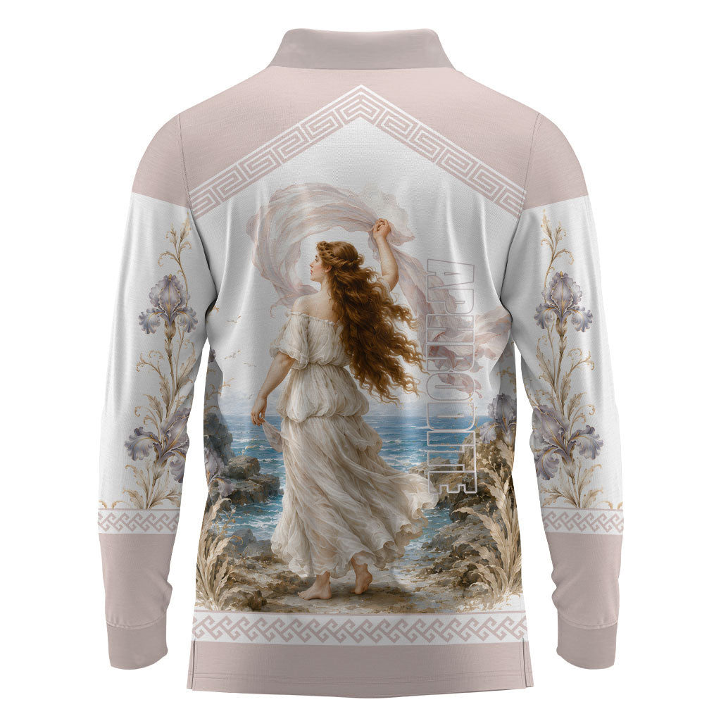 Aphrodite Greek Goddess Long Sleeve Polo Shirt Classical Mythology Vintage Art Ocean Scene