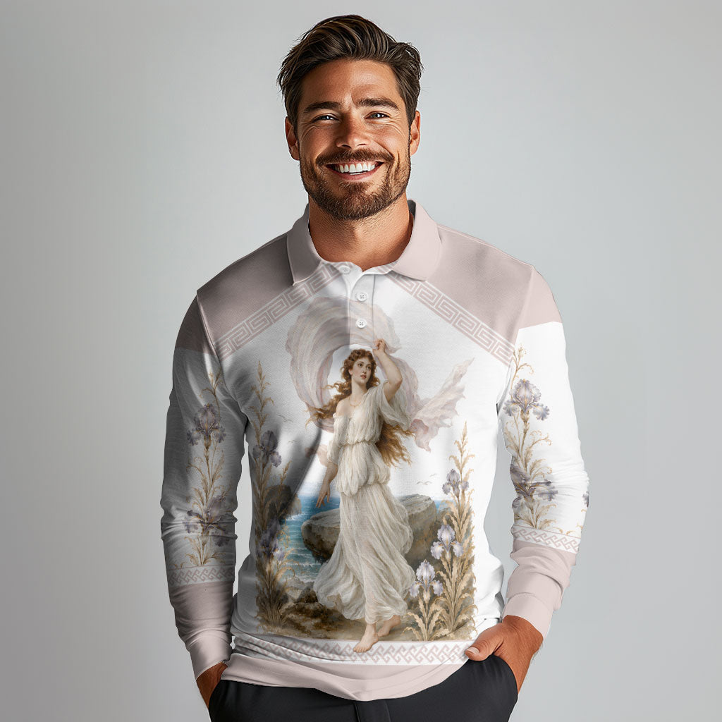 Aphrodite Greek Goddess Long Sleeve Polo Shirt Classical Mythology Vintage Art Ocean Scene