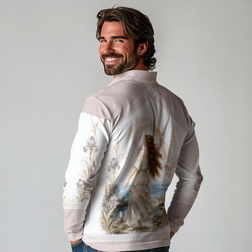 Aphrodite Greek Goddess Long Sleeve Polo Shirt Classical Mythology Vintage Art Ocean Scene