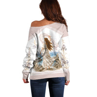 Aphrodite Greek Goddess Off Shoulder Sweater Classical Mythology Vintage Art Ocean Scene