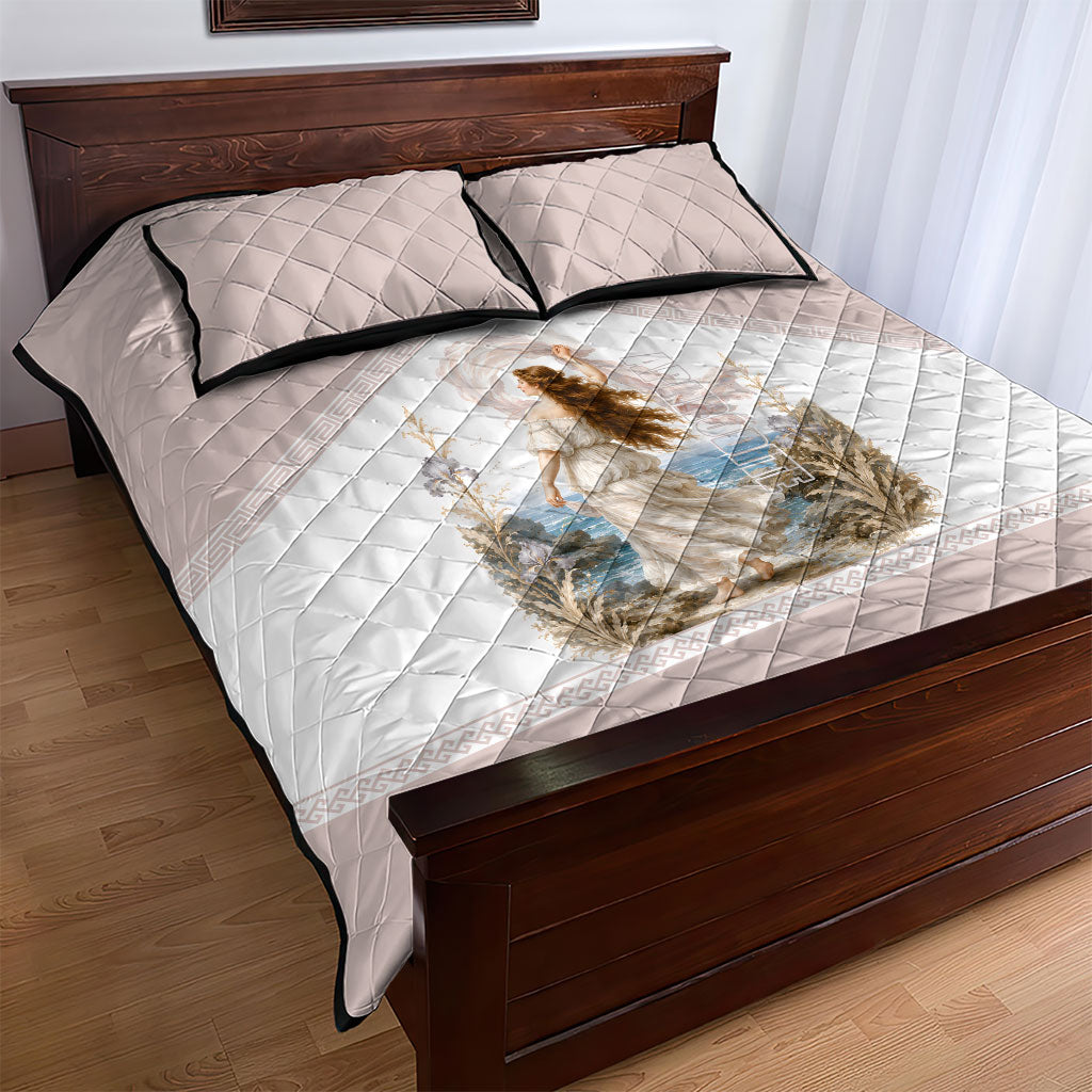 Aphrodite Greek Goddess Quilt Bed Set Classical Mythology Vintage Art Ocean Scene