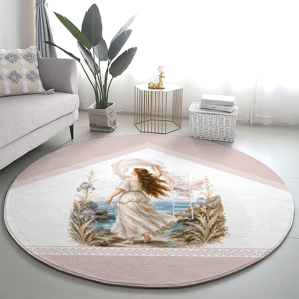 Aphrodite Greek Goddess Round Carpet Classical Mythology Vintage Art Ocean Scene