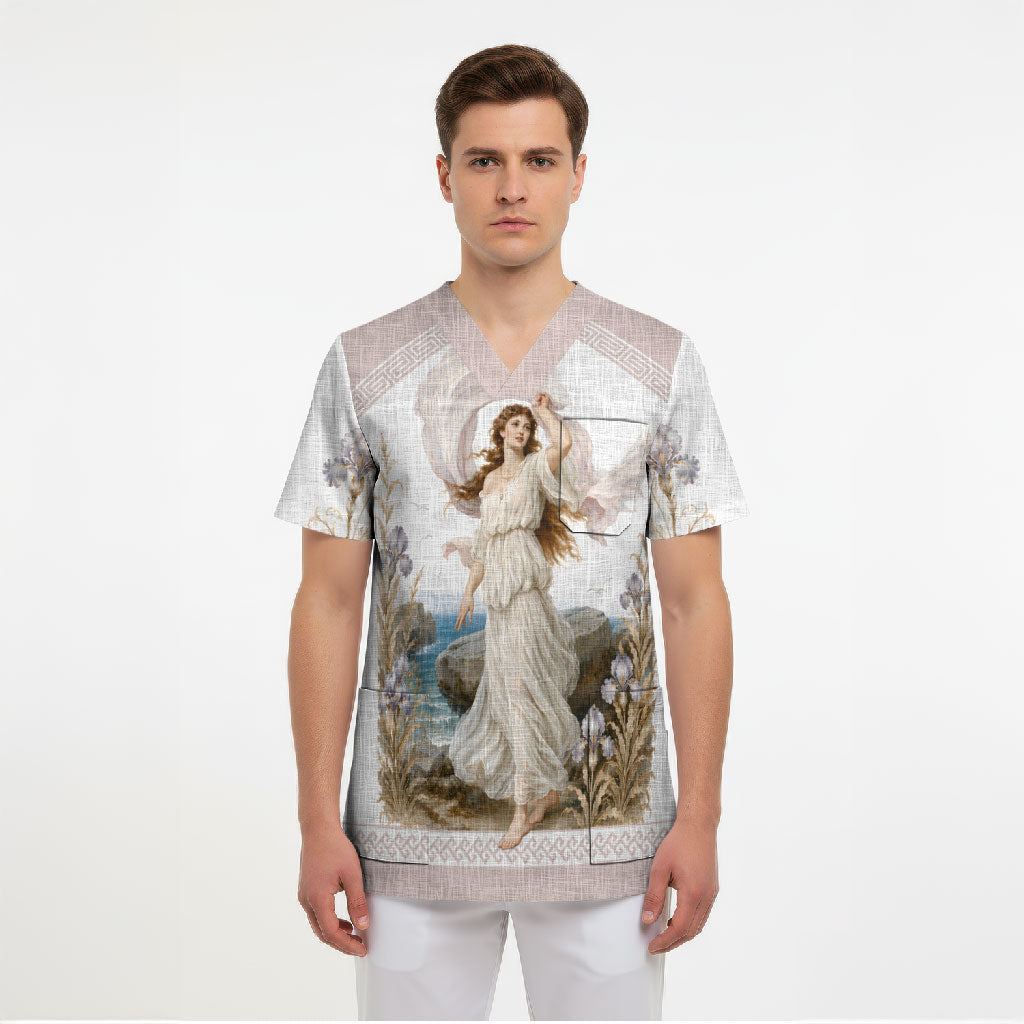 Aphrodite Greek Goddess Scrub Top Classical Mythology Vintage Art Ocean Scene