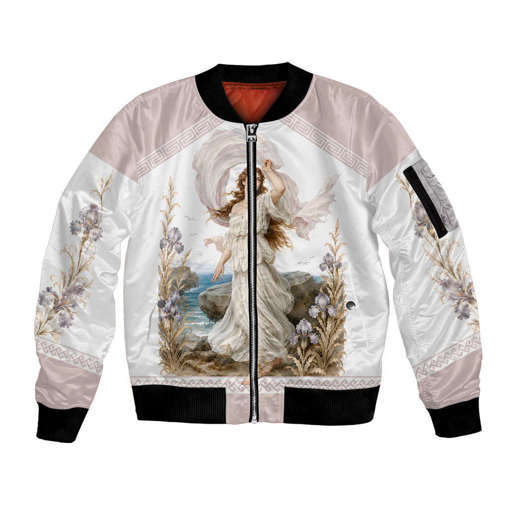 Aphrodite Greek Goddess Sleeve Zip Bomber Jacket Classical Mythology Vintage Art Ocean Scene