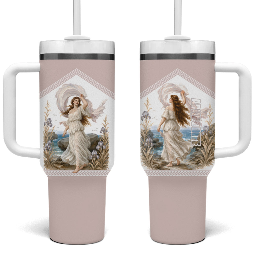 Aphrodite Greek Goddess Tumbler With Handle Classical Mythology Vintage Art Ocean Scene