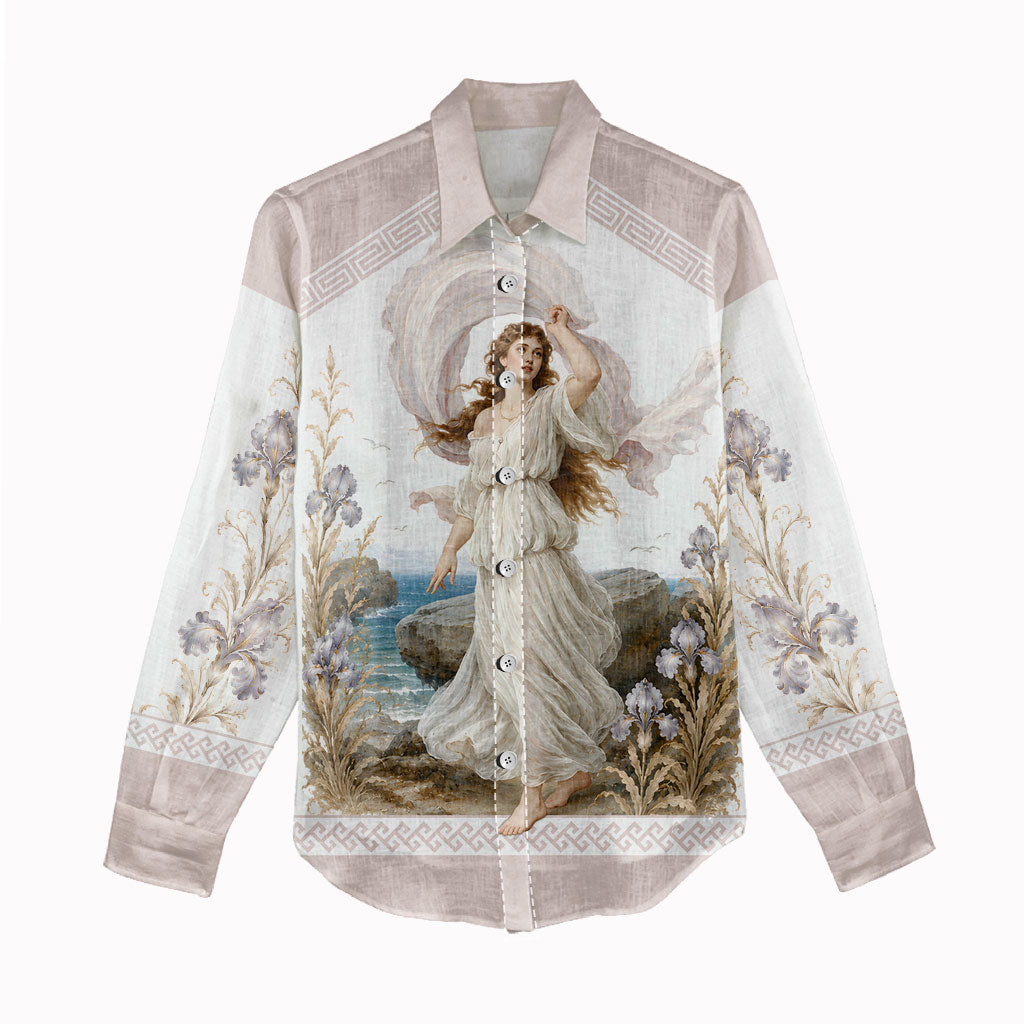 Aphrodite Greek Goddess Women Casual Shirt Classical Mythology Vintage Art Ocean Scene