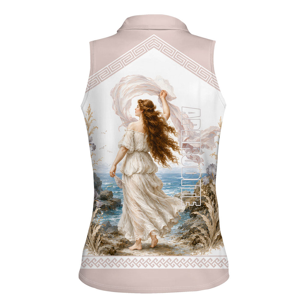 Aphrodite Greek Goddess Women Sleeveless Polo Shirt Classical Mythology Vintage Art Ocean Scene