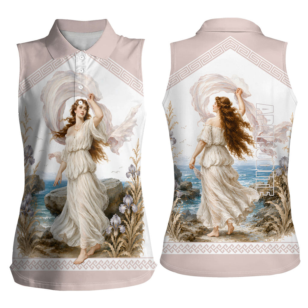 Aphrodite Greek Goddess Women Sleeveless Polo Shirt Classical Mythology Vintage Art Ocean Scene