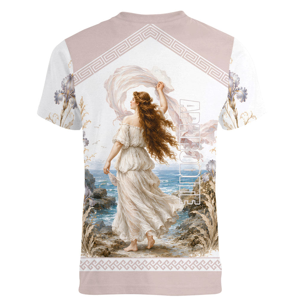Aphrodite Greek Goddess Women V-Neck T-Shirt Classical Mythology Vintage Art Ocean Scene