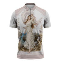 Aphrodite Greek Goddess Zipper Polo Shirt Classical Mythology Vintage Art Ocean Scene