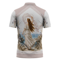 Aphrodite Greek Goddess Zipper Polo Shirt Classical Mythology Vintage Art Ocean Scene