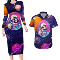 Skull Couples Matching Long Sleeve Bodycon Dress and Hawaiian Shirt I Love You in every Universe Cosmic Abstract Art - Wonder Print Shop