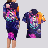 Skull Couples Matching Long Sleeve Bodycon Dress and Hawaiian Shirt I Love You in every Universe Cosmic Abstract Art - Wonder Print Shop