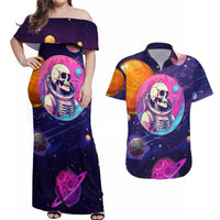 Skull Couples Matching Off Shoulder Maxi Dress and Hawaiian Shirt I Love You in every Universe Cosmic Abstract Art - Wonder Print Shop