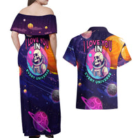 Skull Couples Matching Off Shoulder Maxi Dress and Hawaiian Shirt I Love You in every Universe Cosmic Abstract Art - Wonder Print Shop