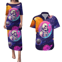 Skull Couples Matching Puletasi Dress and Hawaiian Shirt I Love You in every Universe Cosmic Abstract Art - Wonder Print Shop