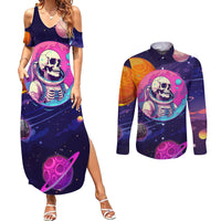 Skull Couples Matching Summer Maxi Dress and Long Sleeve Button Shirts I Love You in every Universe Cosmic Abstract Art - Wonder Print Shop