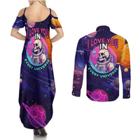 Skull Couples Matching Summer Maxi Dress and Long Sleeve Button Shirts I Love You in every Universe Cosmic Abstract Art - Wonder Print Shop