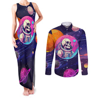 Skull Couples Matching Tank Maxi Dress and Long Sleeve Button Shirts I Love You in every Universe Cosmic Abstract Art - Wonder Print Shop