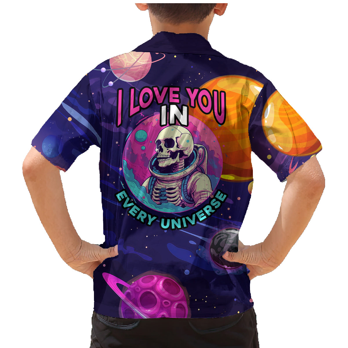 Skull Family Matching Mermaid Dress and Hawaiian Shirt I Love You in every Universe Cosmic Abstract Art - Wonder Print Shop