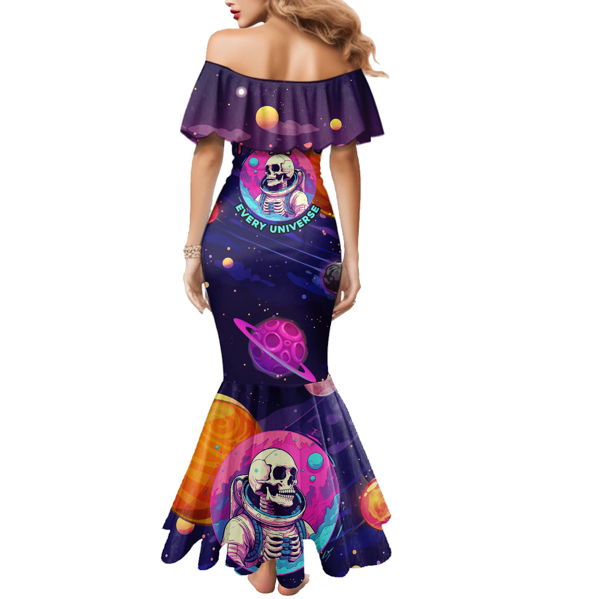 Skull Family Matching Mermaid Dress and Hawaiian Shirt I Love You in every Universe Cosmic Abstract Art - Wonder Print Shop