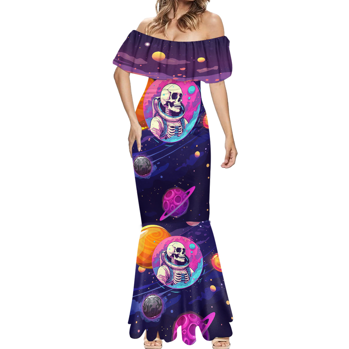 Skull Mermaid Dress I Love You in every Universe Cosmic Abstract Art - Wonder Print Shop