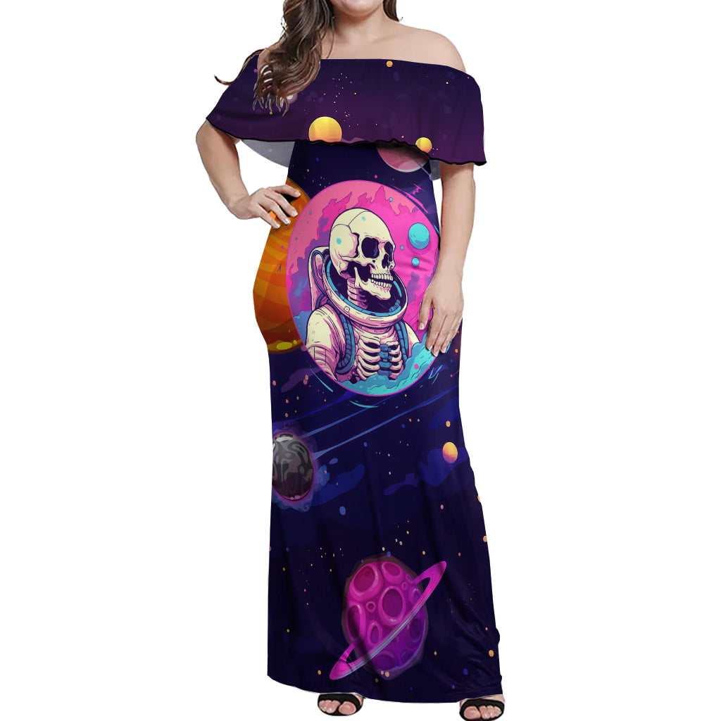 Skull Off Shoulder Maxi Dress I Love You in every Universe Cosmic Abstract Art - Wonder Print Shop