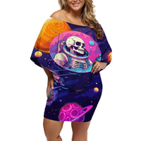 Skull Off Shoulder Short Dress I Love You in every Universe Cosmic Abstract Art - Wonder Print Shop