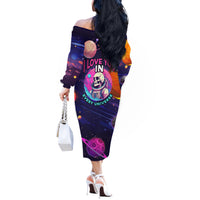 Skull Off The Shoulder Long Sleeve Dress I Love You in every Universe Cosmic Abstract Art - Wonder Print Shop
